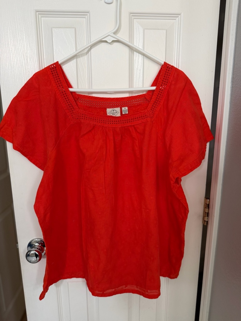St. John's Bay Vibrant Red Crochet-Trim Square Neck Top